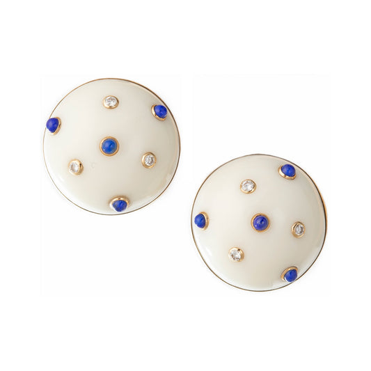 Trianon - Gold Cocholong Lapis Diamond Domed Earrings