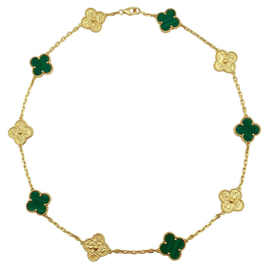 Van Cleef & Arpels - 18k Gold Malachite Alternating Vintage Alhambra Necklace
