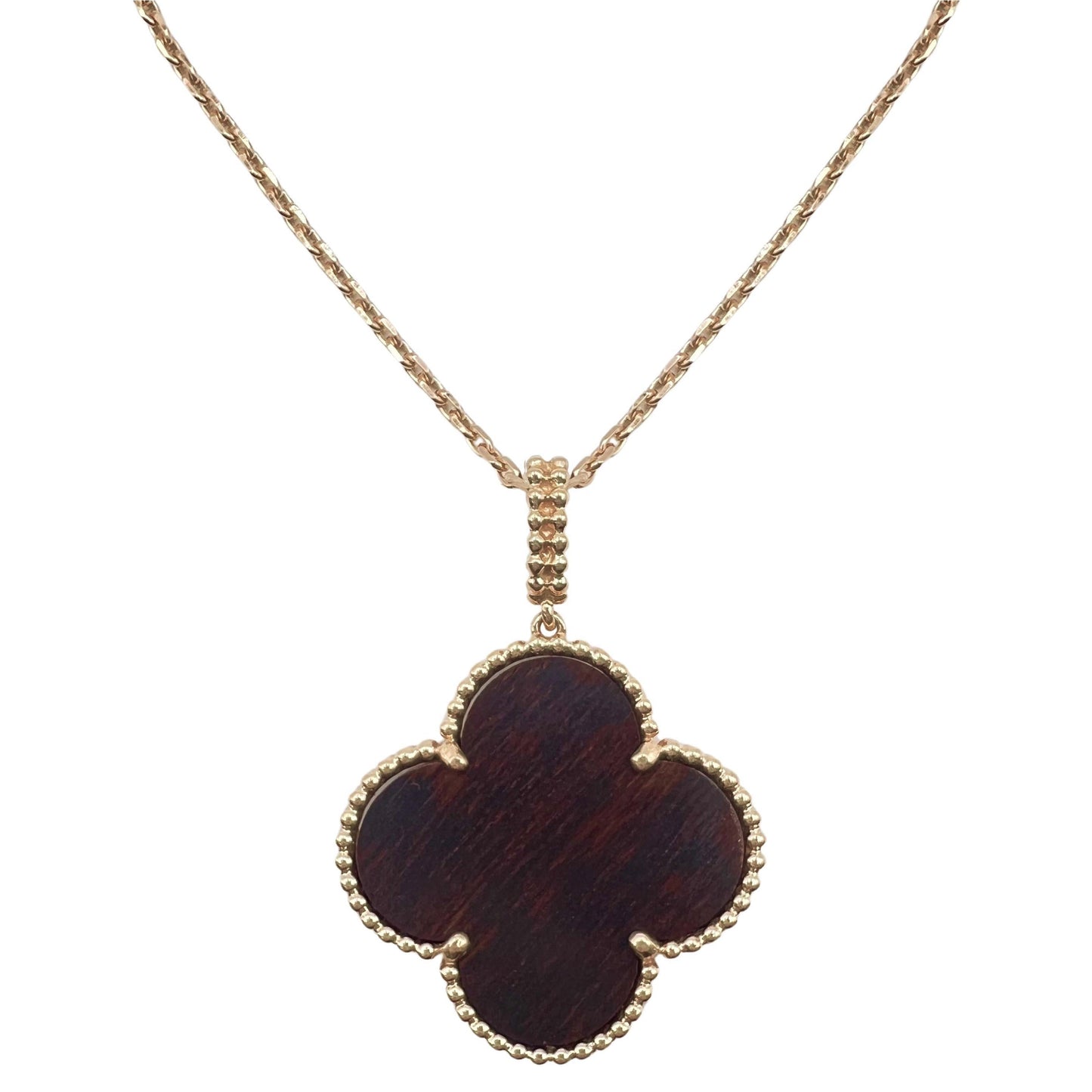 Van Cleef & Arpels - 18k Rose Gold Letterwood Magic Alhambra Pendant Necklace