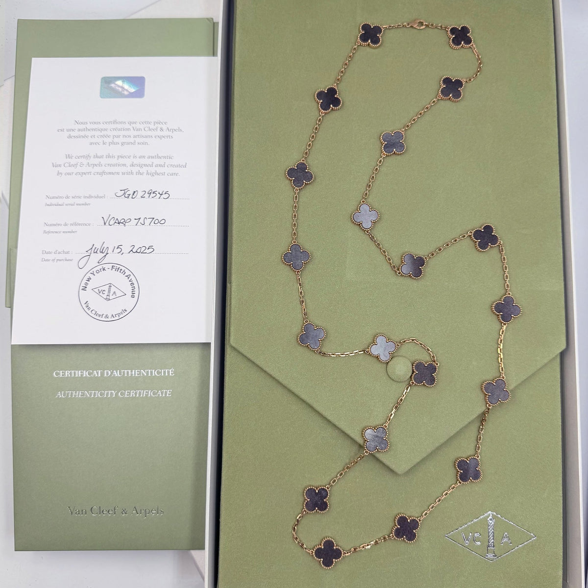Van Cleef & Arpels - 18k Rose Gold Silver Obsidian Vintage Alhambra Long Necklace