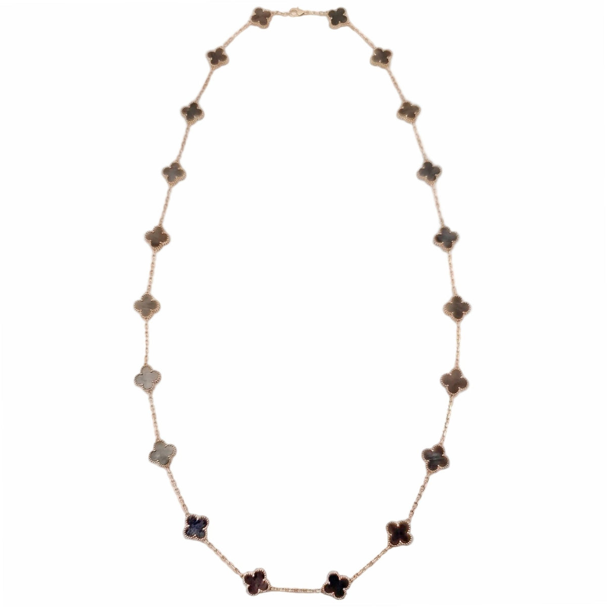 Van Cleef & Arpels - 18k Rose Gold Silver Obsidian Vintage Alhambra Long Necklace
