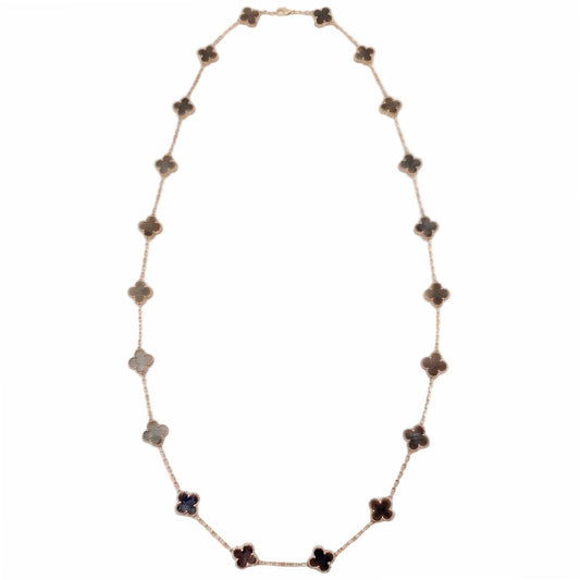 Van Cleef & Arpels - 18k Rose Gold Silver Obsidian Vintage Alhambra Long Necklace