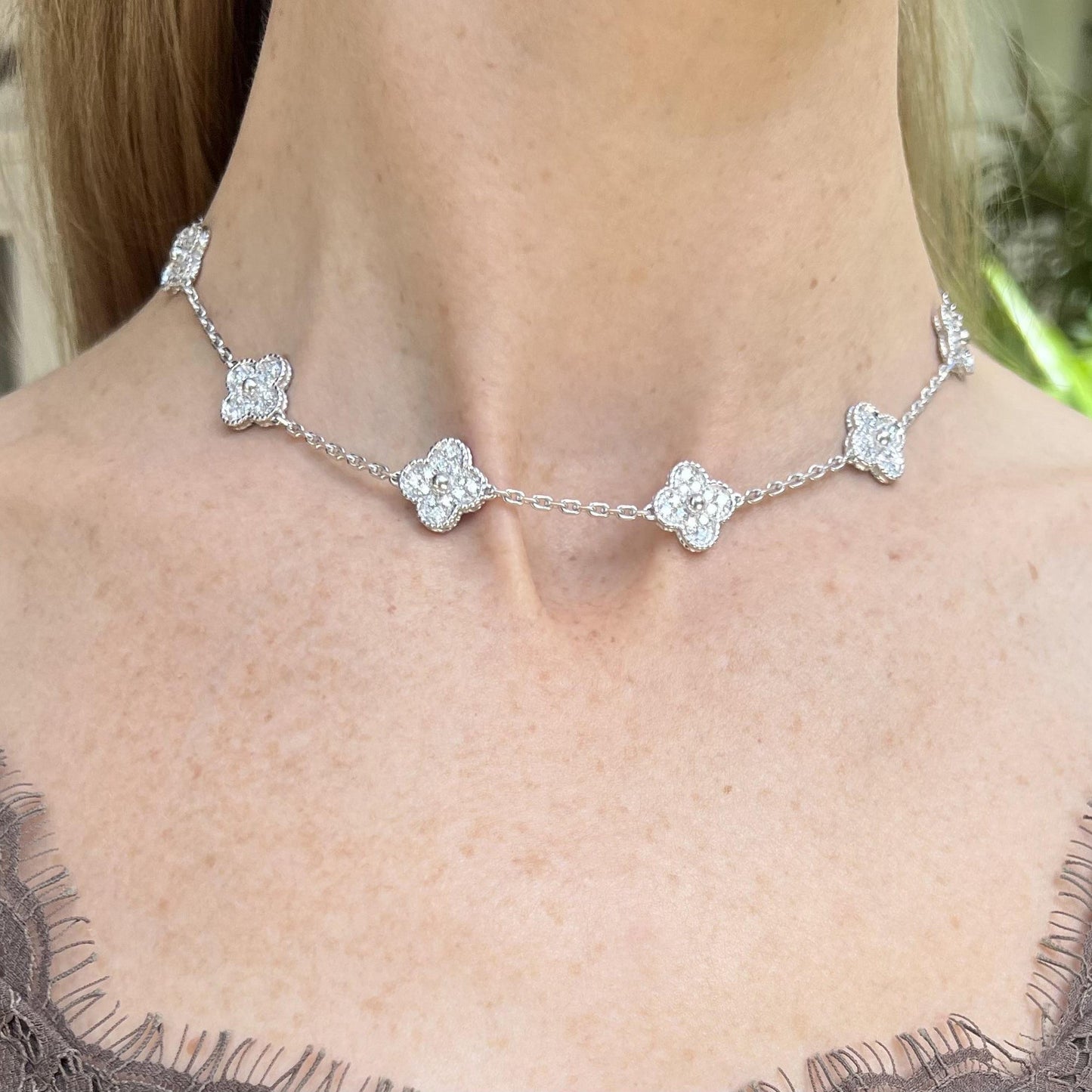 Van Cleef & Arpels - 18k White Gold Diamond Vintage Alhambra Necklace