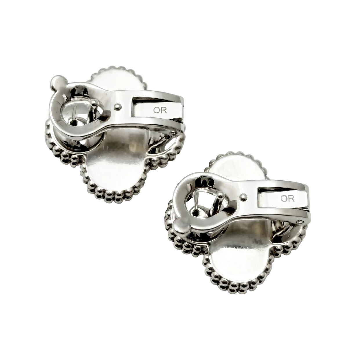 Van Cleef & Arpels - 18k White Gold Guilloché Vintage Alhambra Earrings