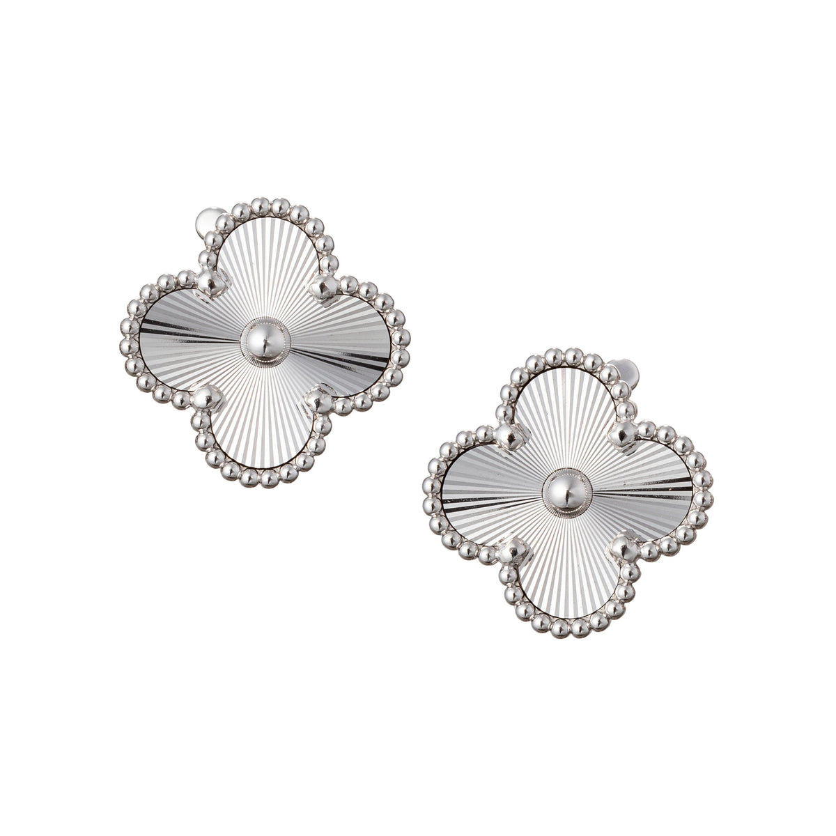 Van Cleef & Arpels - 18k White Gold Guilloché Vintage Alhambra Earrings