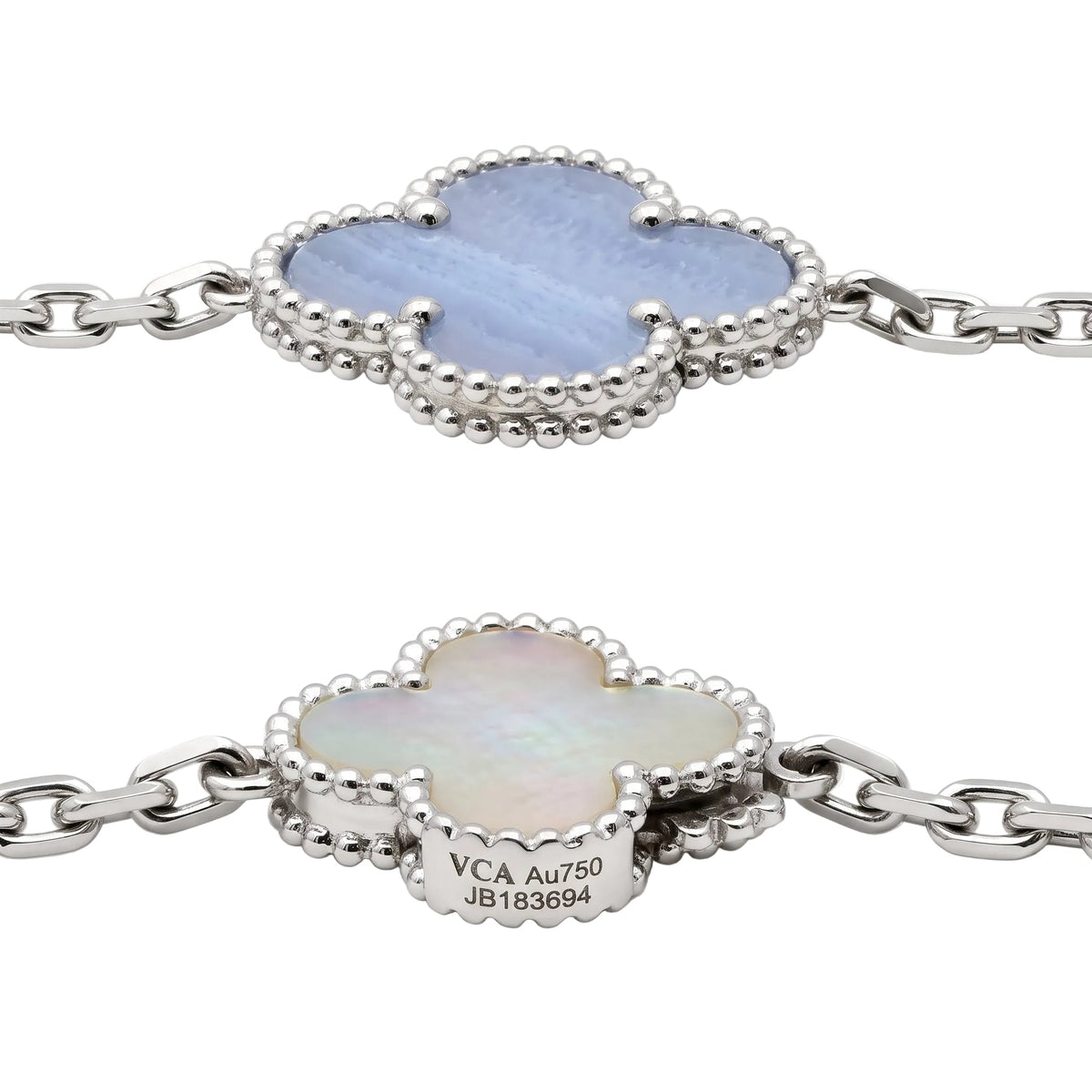 Van Cleef & Arpels - 18k White Gold Mother-of-Pearl Chalcedony Magic Alhambra Necklace