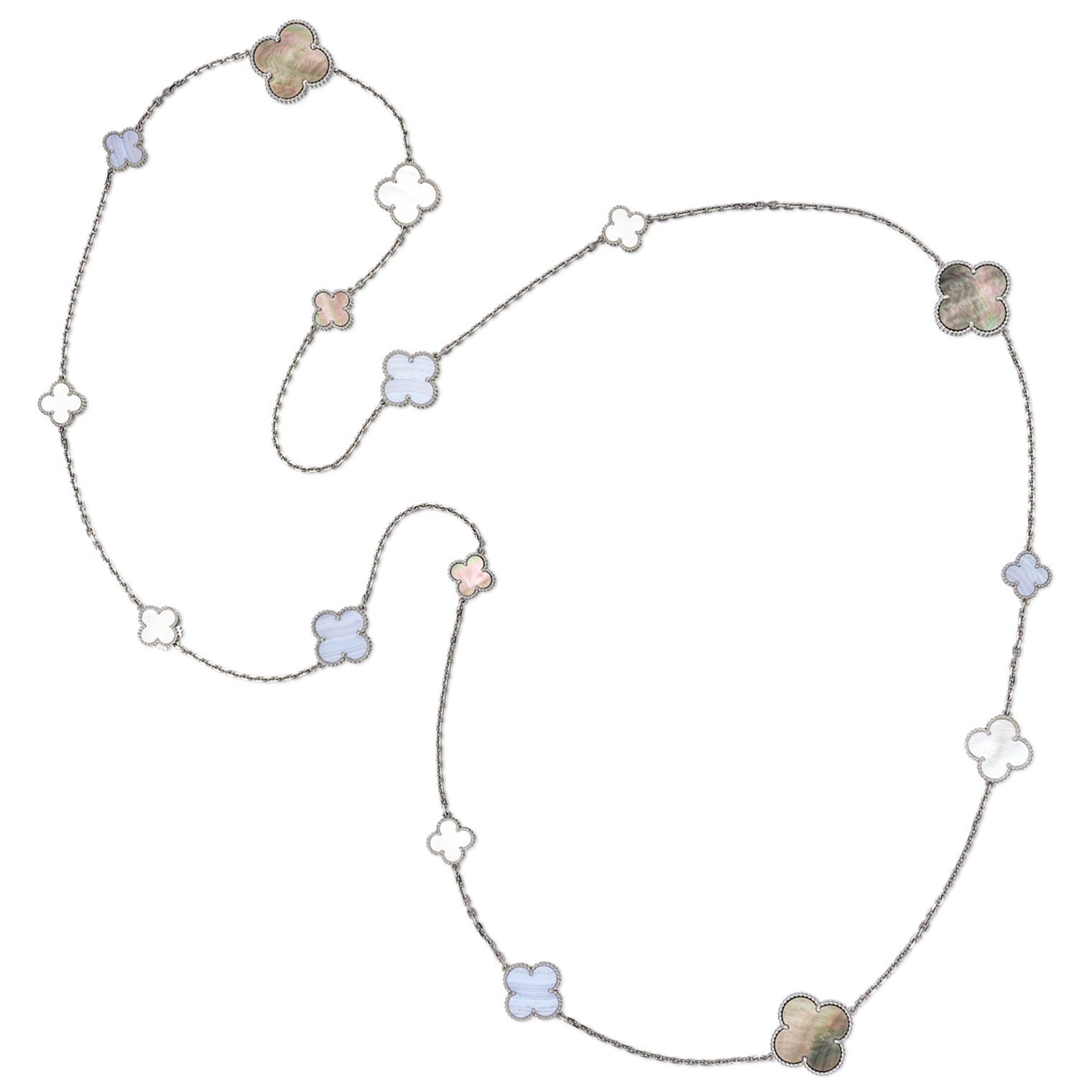Van Cleef & Arpels - 18k White Gold Mother-of-Pearl Chalcedony Magic Alhambra Necklace