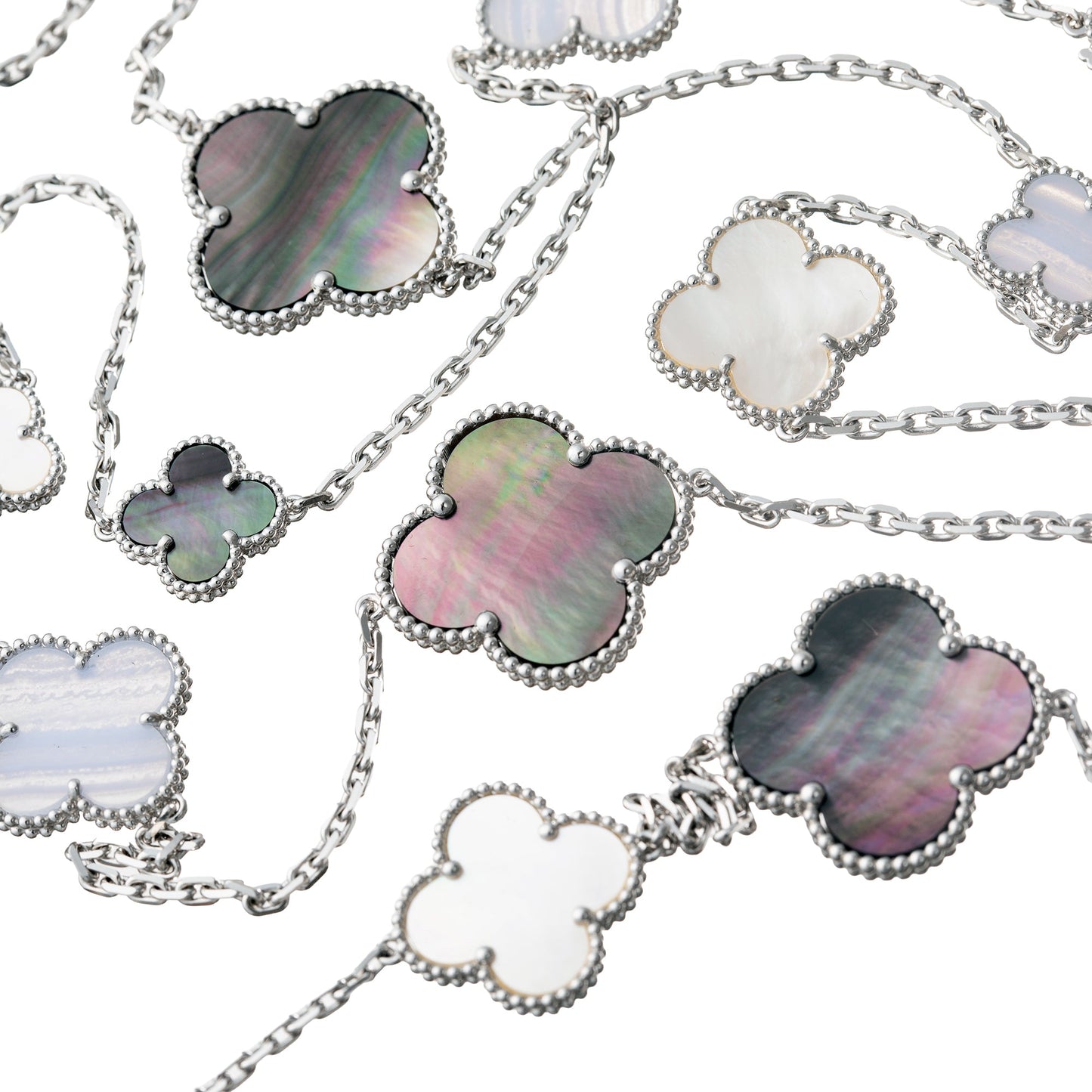 Van Cleef & Arpels - 18k White Gold Mother-of-Pearl Chalcedony Magic Alhambra Necklace