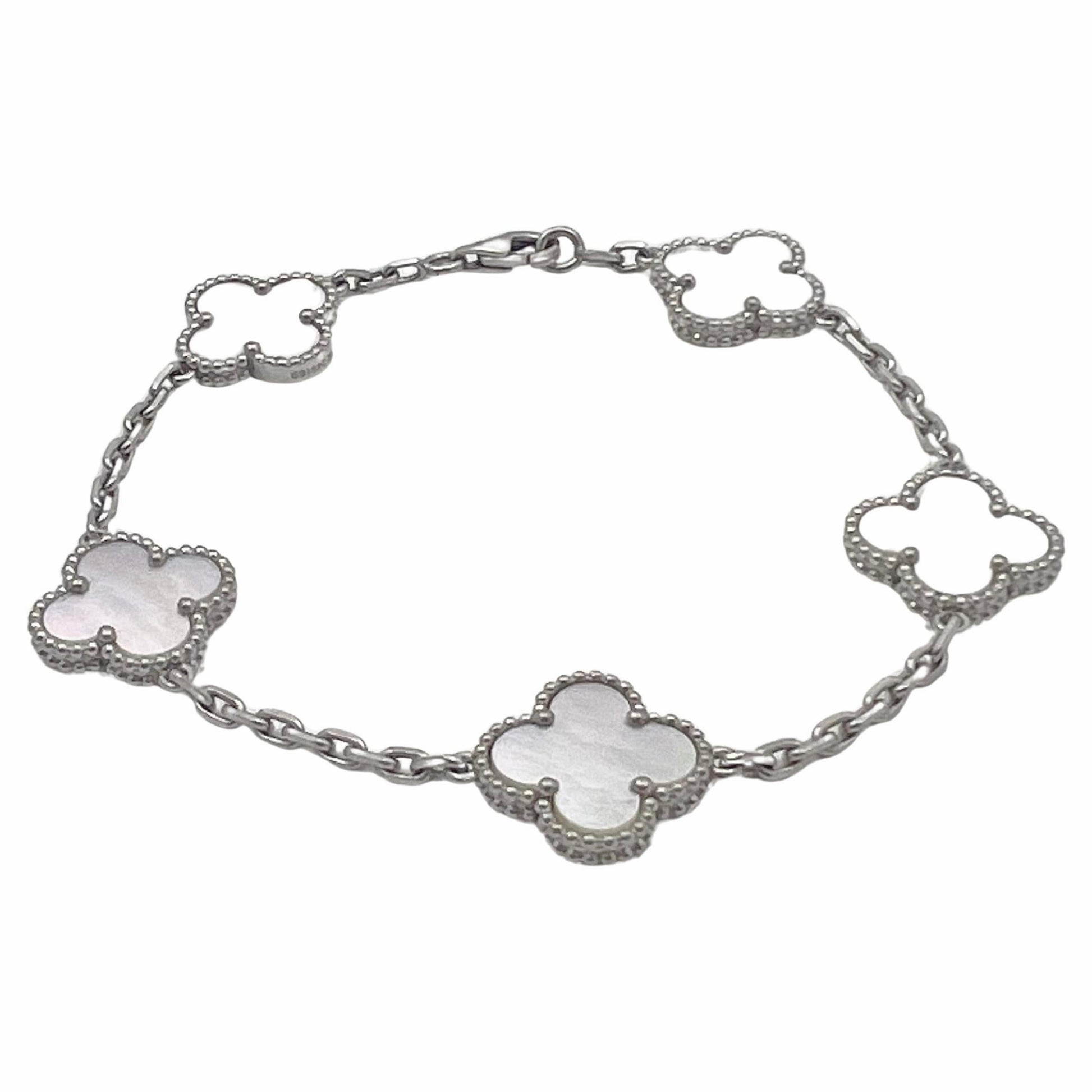 Van Cleef & Arpels - 18k White Gold Mother - of - Pearl Vintage Alhambra Bracelet