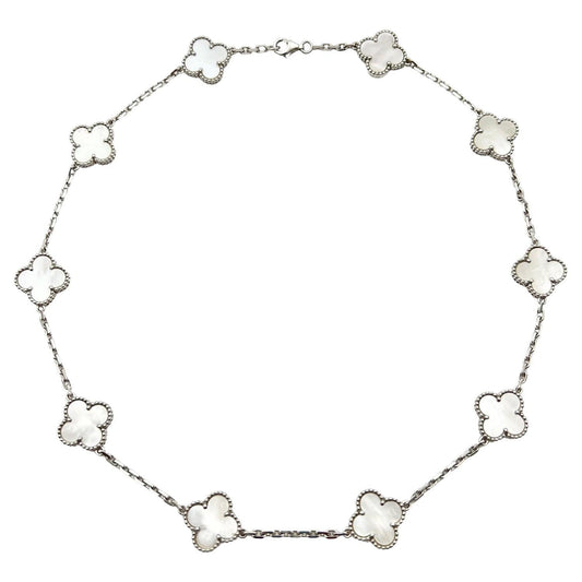 Van Cleef & Arpels - 18k White Gold Mother - of - Pearl Vintage Alhambra Necklace