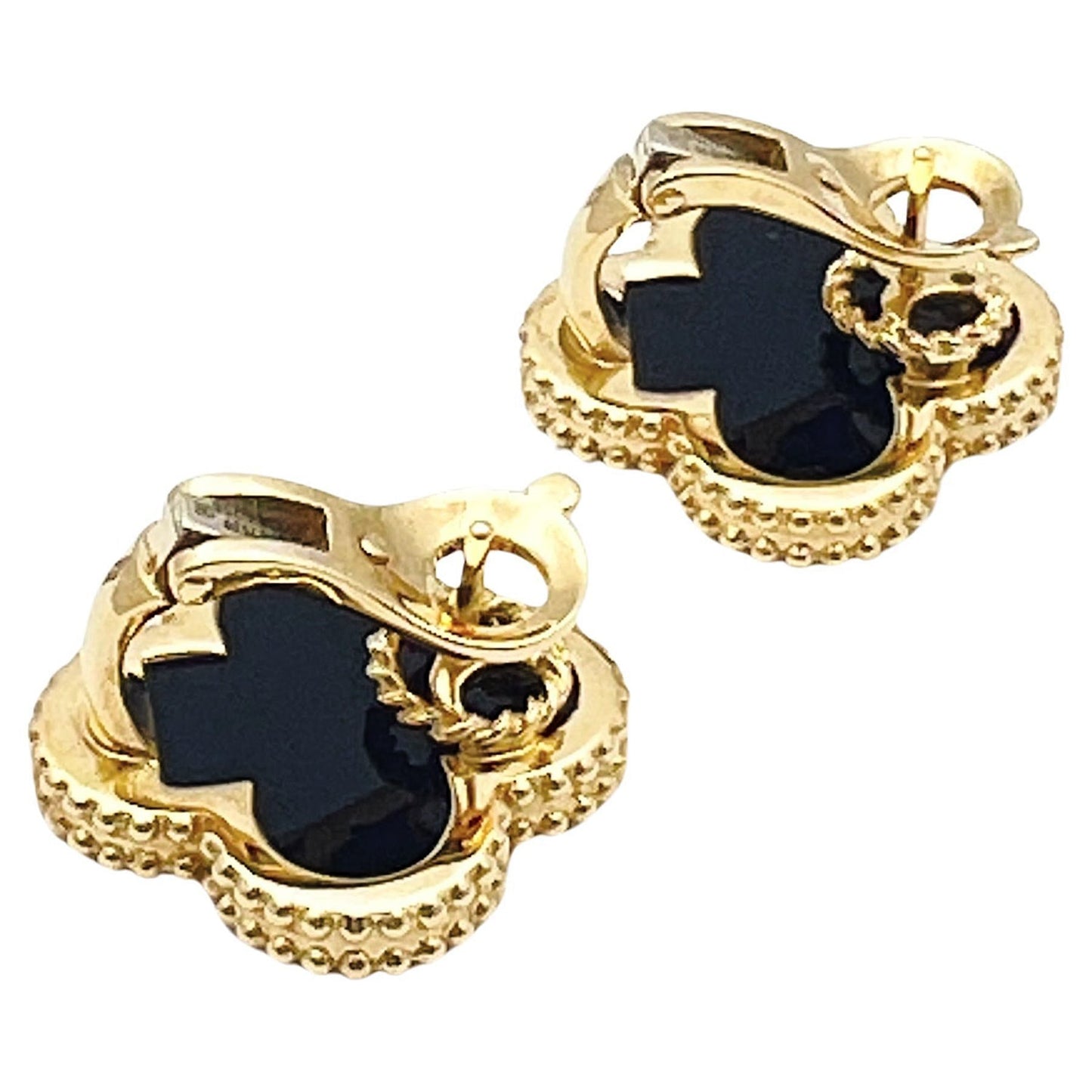 Van Cleef & Arpels - 18k Yellow Gold Black Onyx Magic Alhambra Earrings