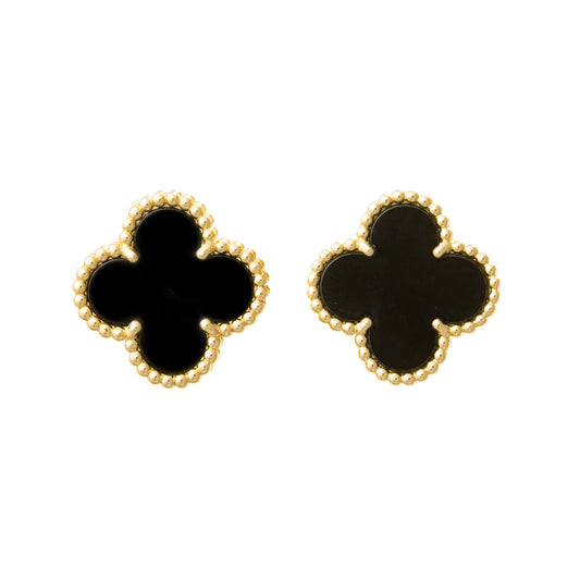Van Cleef & Arpels - 18k Yellow Gold Black Onyx Vintage Alhambra Earrings