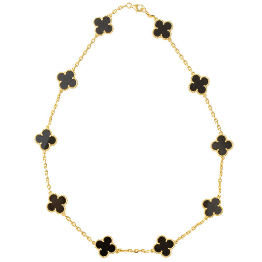 Van Cleef & Arpels - 18k Yellow Gold Black Onyx Vintage Alhambra Necklace