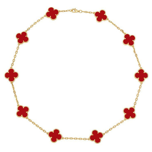 Van Cleef & Arpels - 18k Yellow Gold Carnelian Vintage Alhambra Necklace