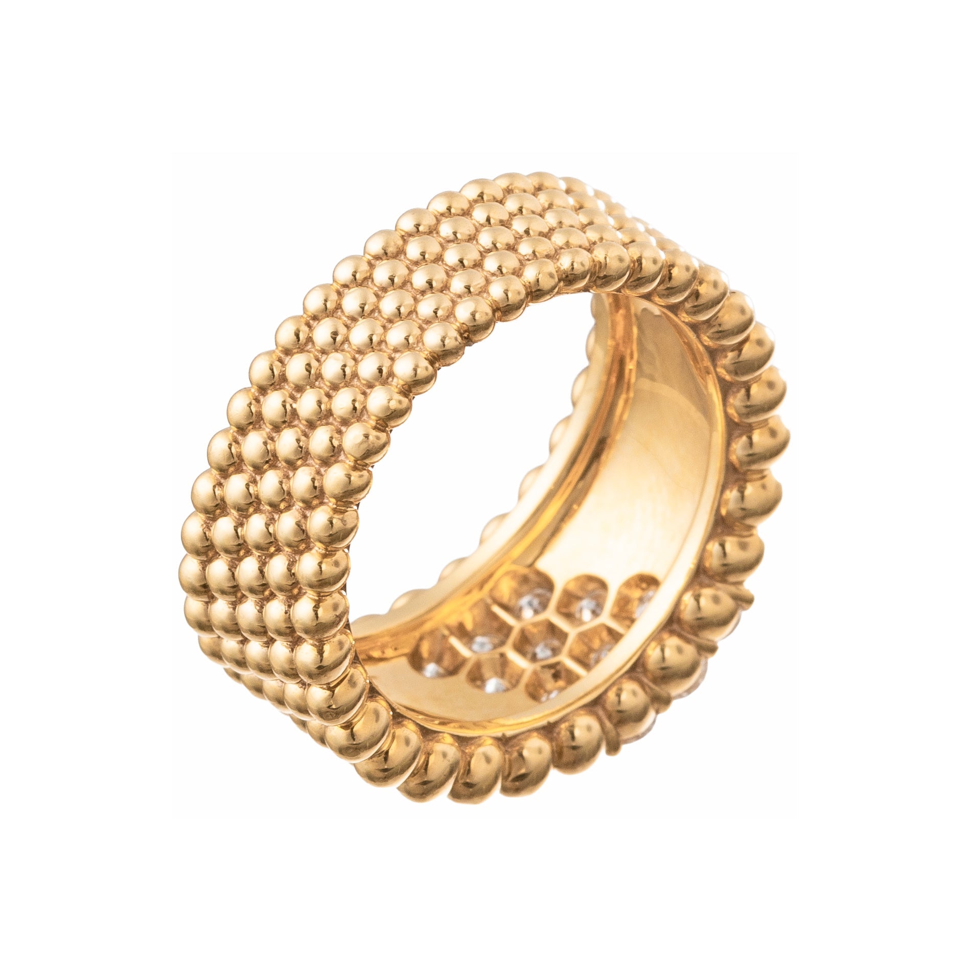 Van Cleef & Arpels - 18k Yellow Gold Diamond 5-Row Perlée Band Ring