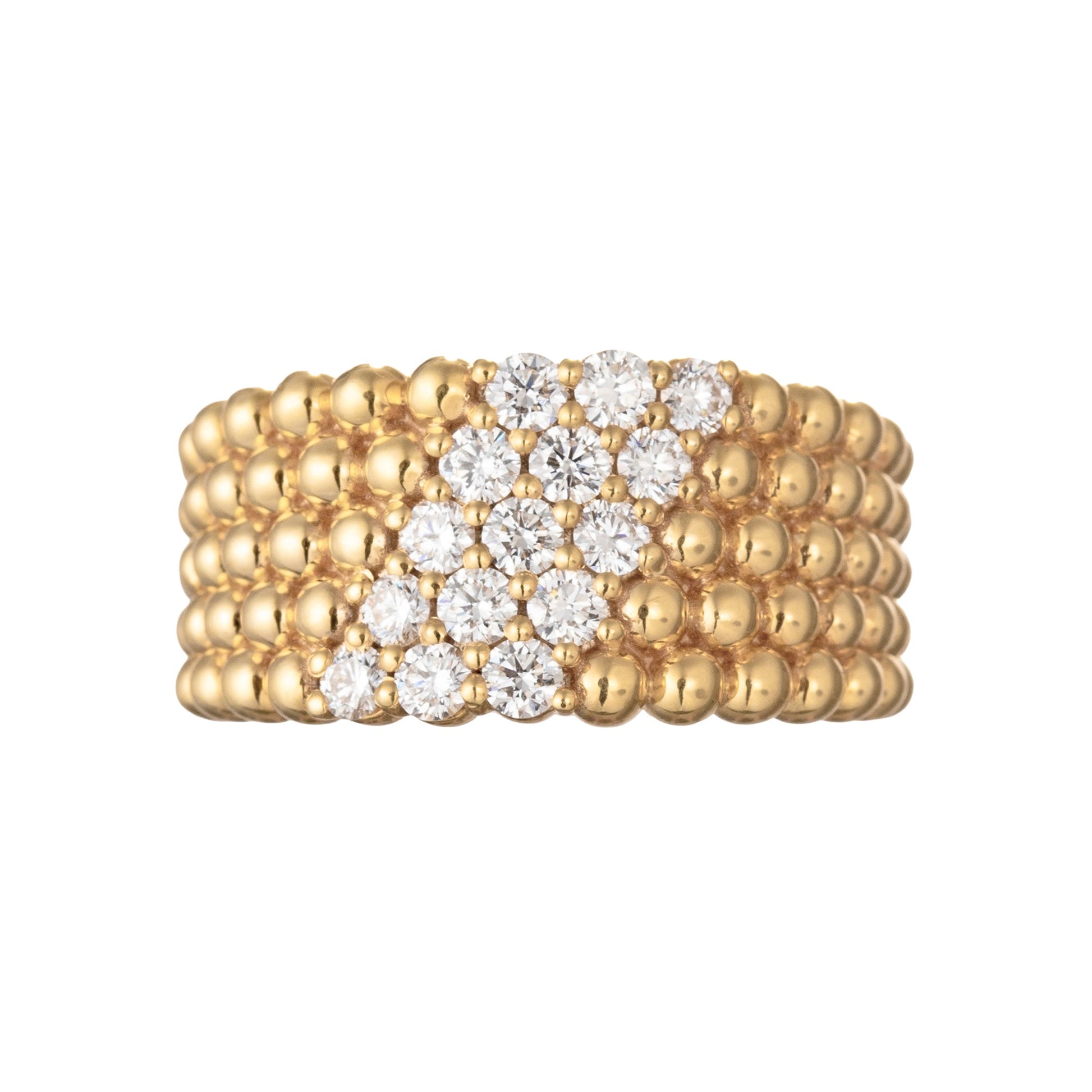 Van Cleef & Arpels - 18k Yellow Gold Diamond 5-Row Perlée Band Ring