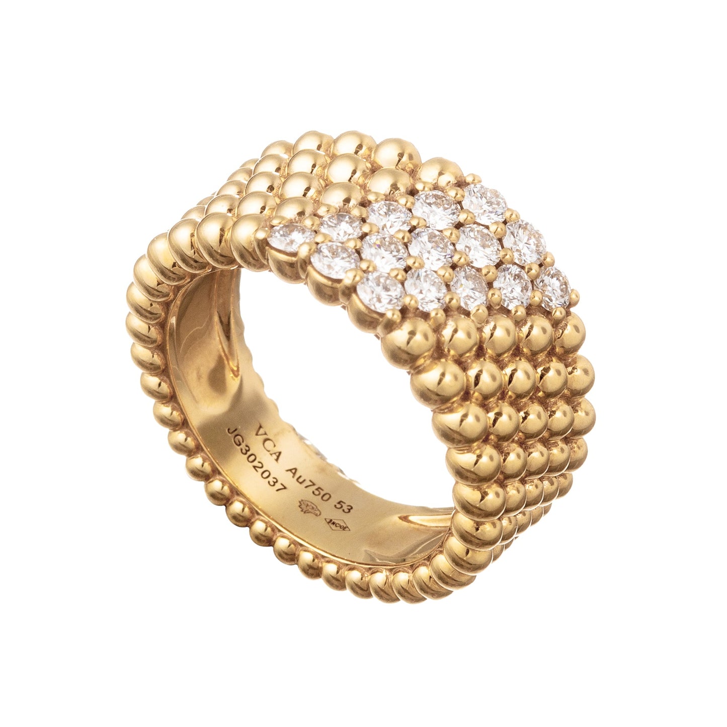 Van Cleef & Arpels - 18k Yellow Gold Diamond 5-Row Perlée Band Ring
