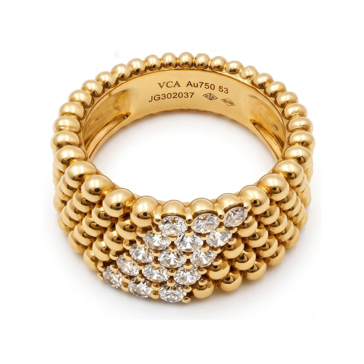 Van Cleef & Arpels - 18k Yellow Gold Diamond 5-Row Perlée Band Ring