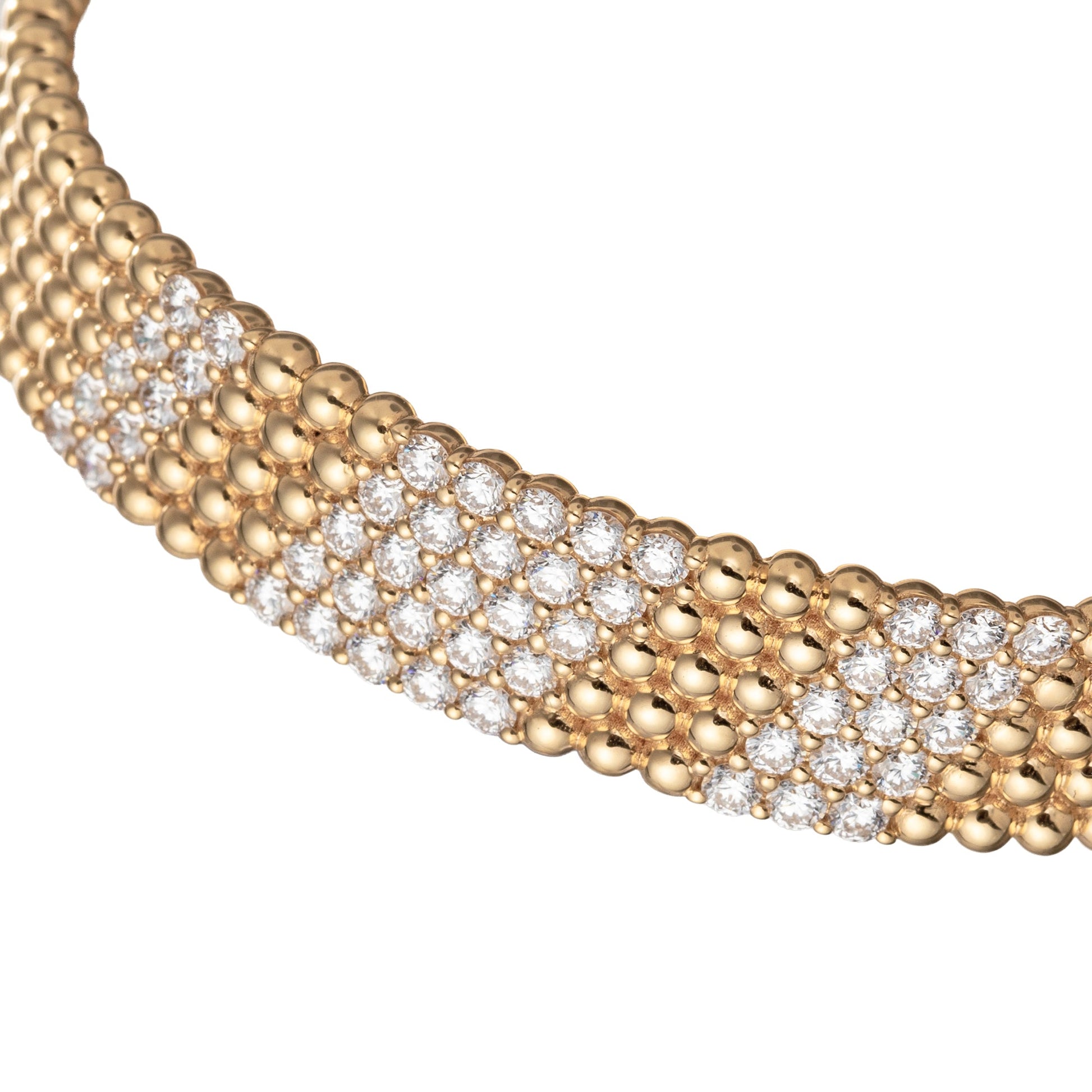 Van Cleef & Arpels - 18k Yellow Gold Diamond 5-Row Perlée Bangle Bracelet