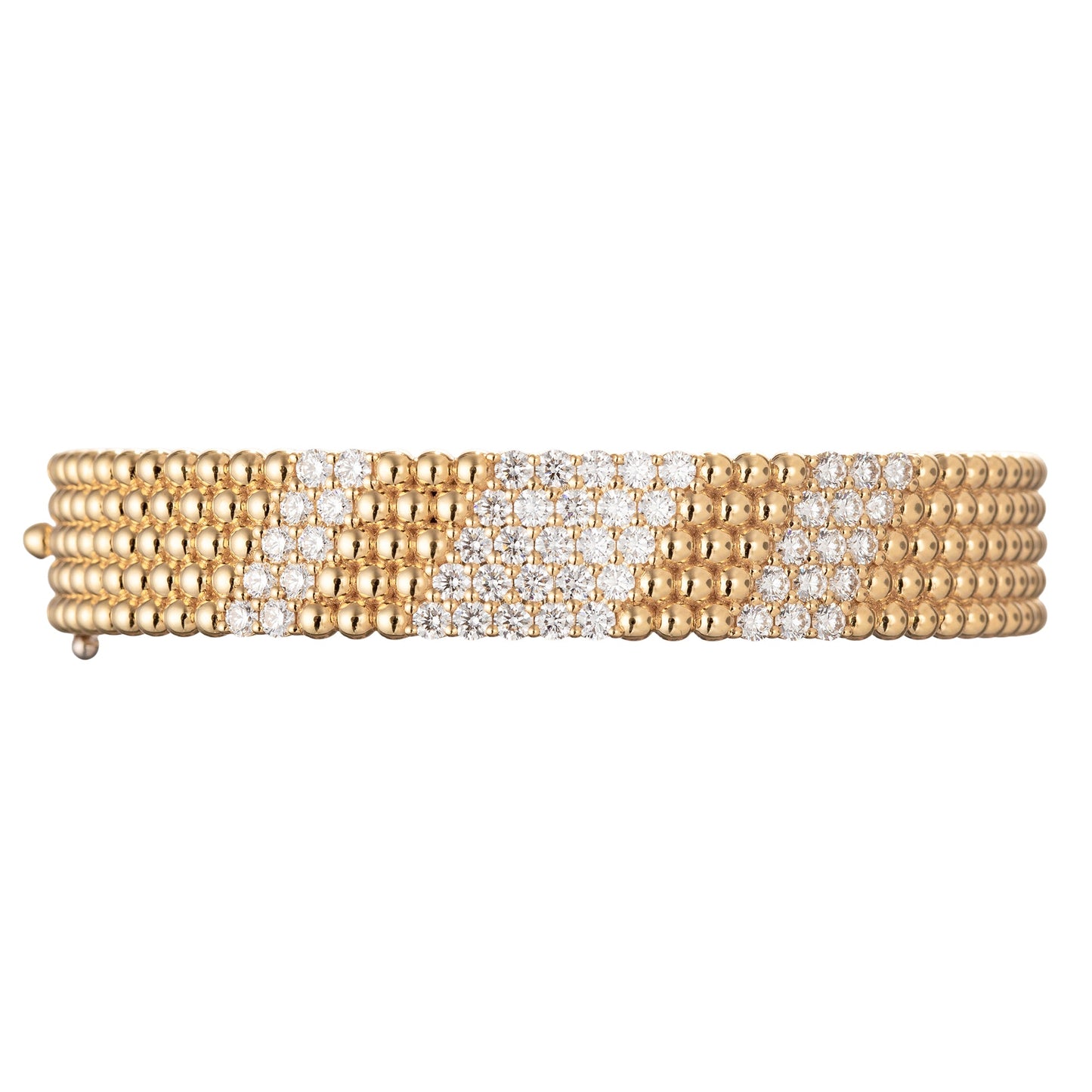 Van Cleef & Arpels - 18k Yellow Gold Diamond 5-Row Perlée Bangle Bracelet