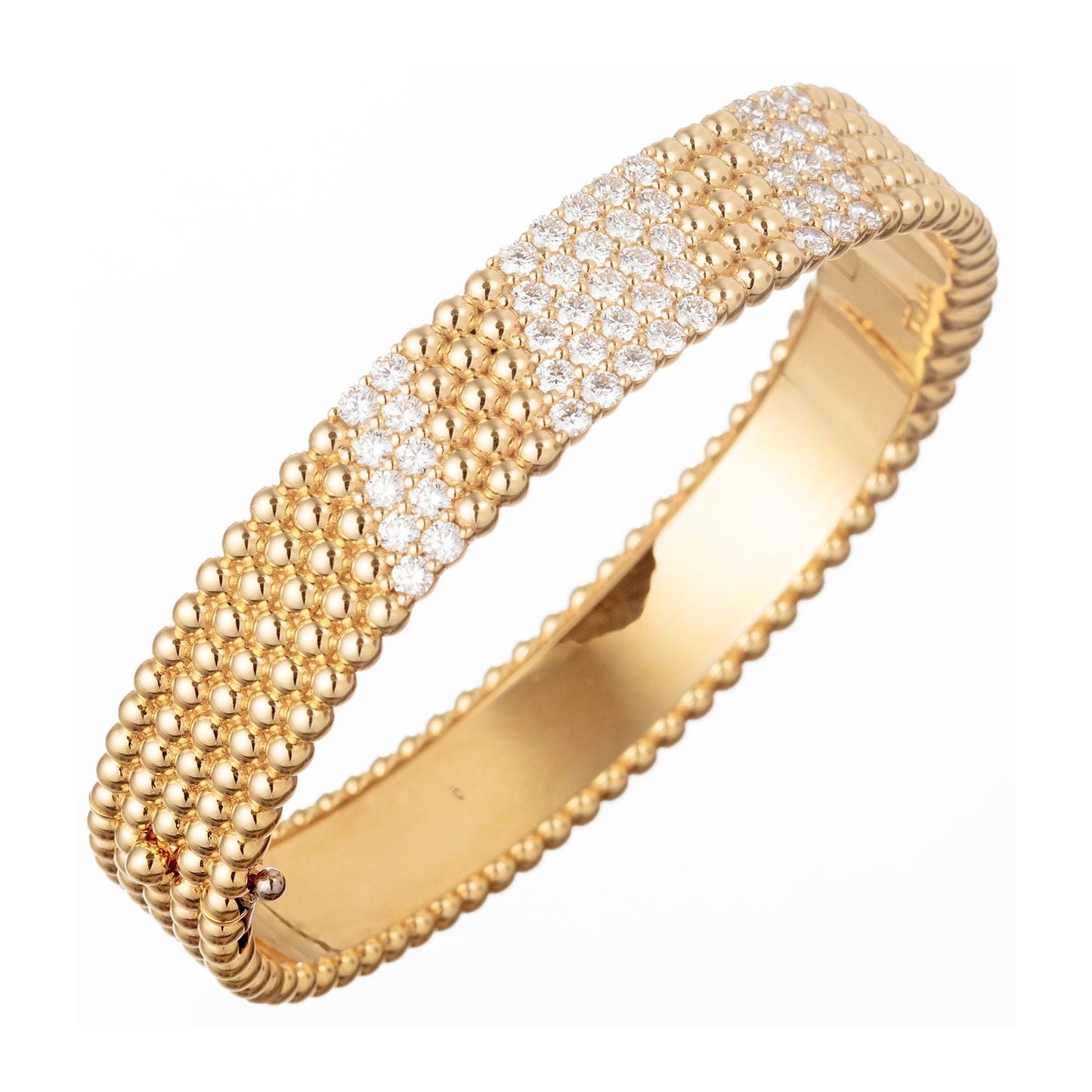 Van Cleef & Arpels - 18k Yellow Gold Diamond 5-Row Perlée Bangle Bracelet