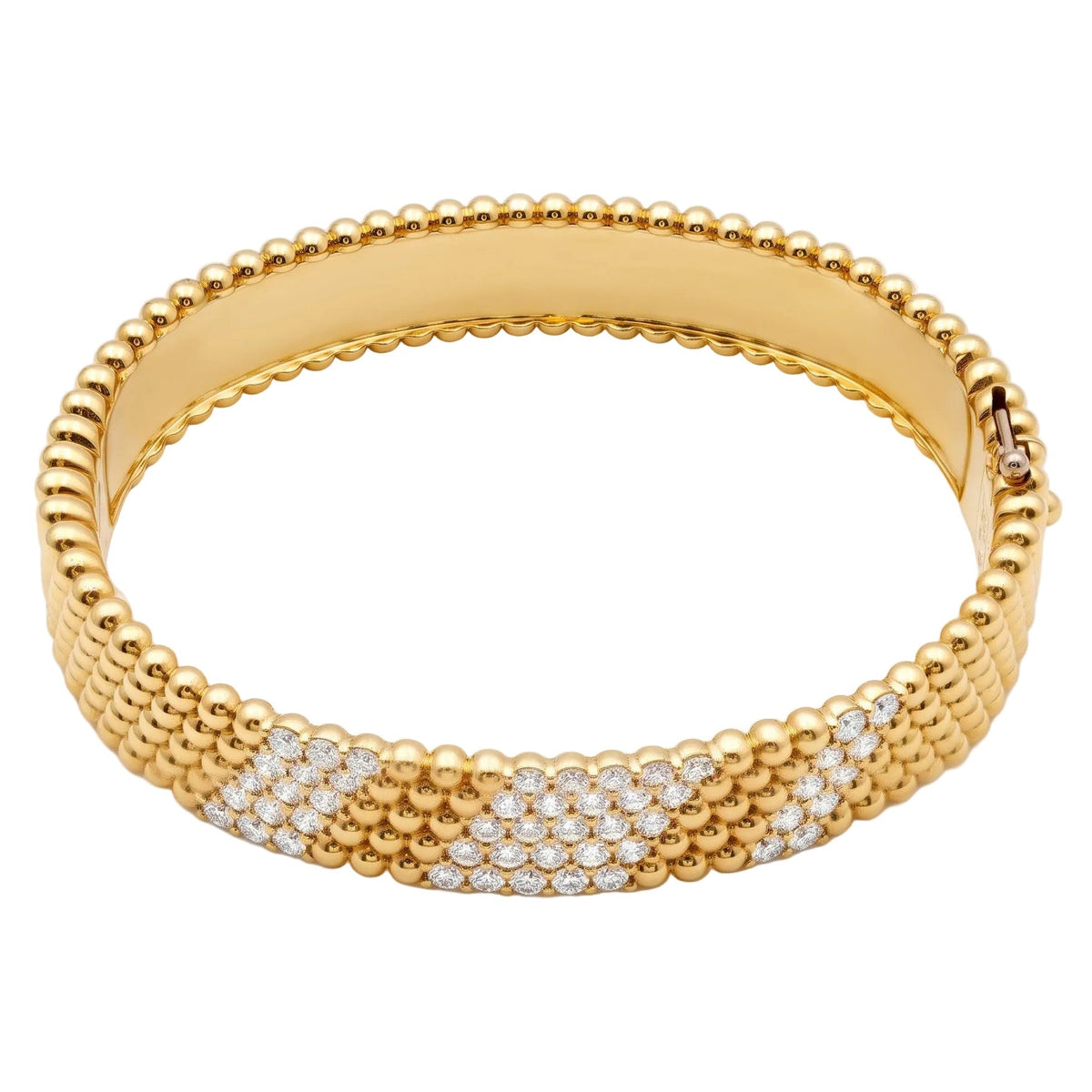 Van Cleef & Arpels - 18k Yellow Gold Diamond 5-Row Perlée Bangle Bracelet
