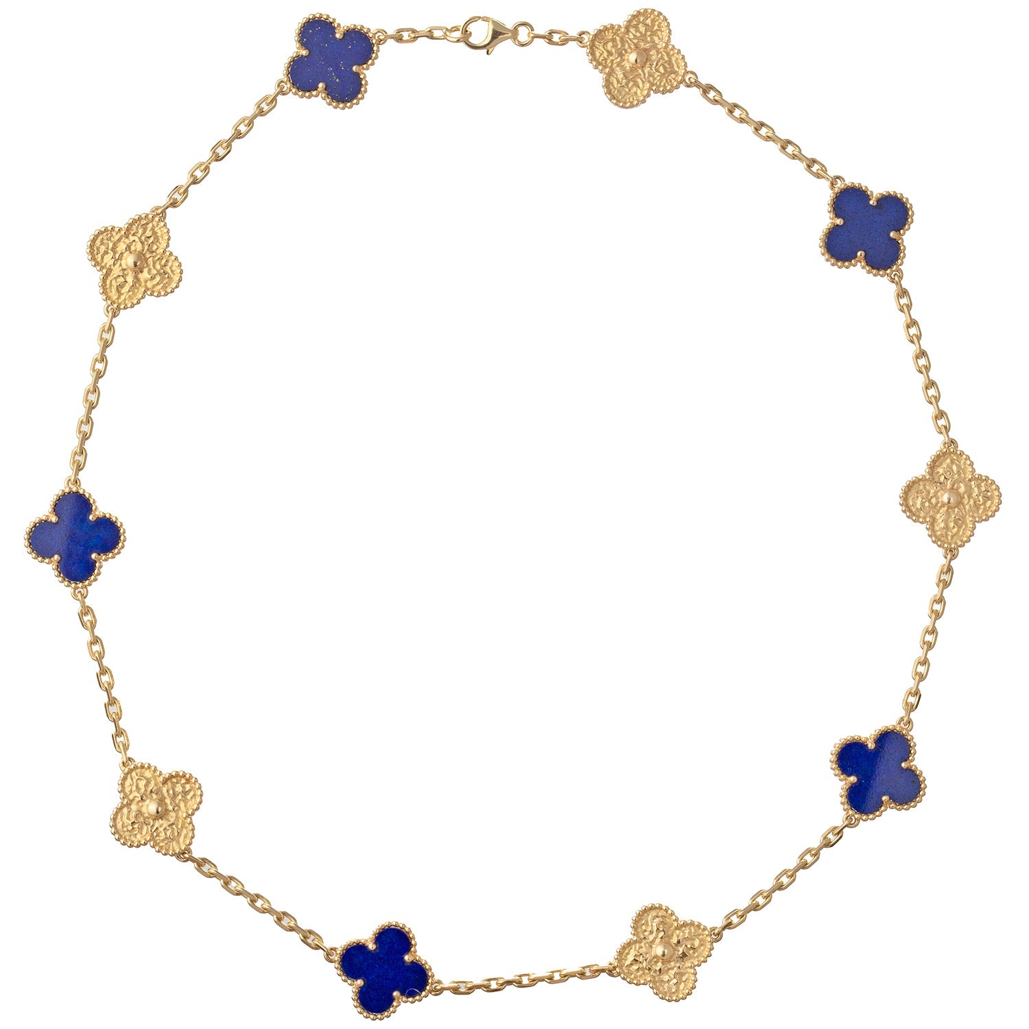 Van Cleef & Arpels - 18k Yellow Gold Lapis Limited Edition Vintage Alhambra Necklace