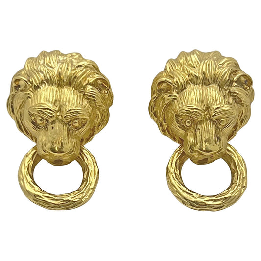 Van Cleef & Arpels - 18k Yellow Gold Lion Head Door Knocker Earrings