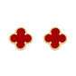 Van Cleef & Arpels - 18k Yellow Gold Red Carnelian Vintage Alhambra Earrings