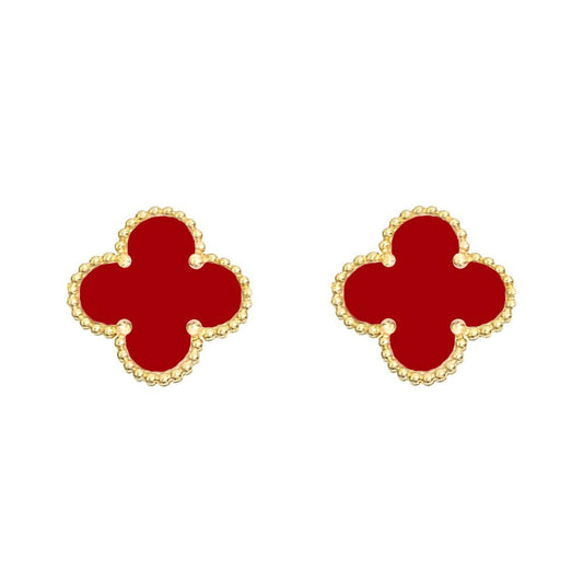 Van Cleef & Arpels - 18k Yellow Gold Red Carnelian Vintage Alhambra Earrings