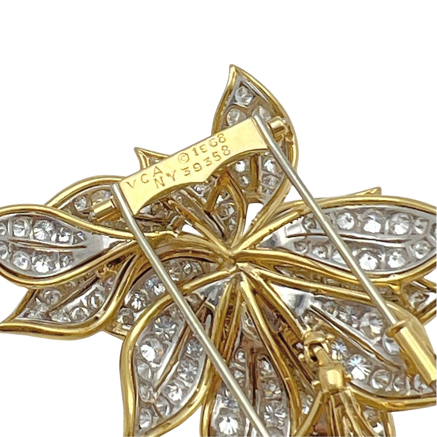 Van Cleef & Arpels - 1960s 18k Yellow Gold Platinum Diamond Floral Brooch