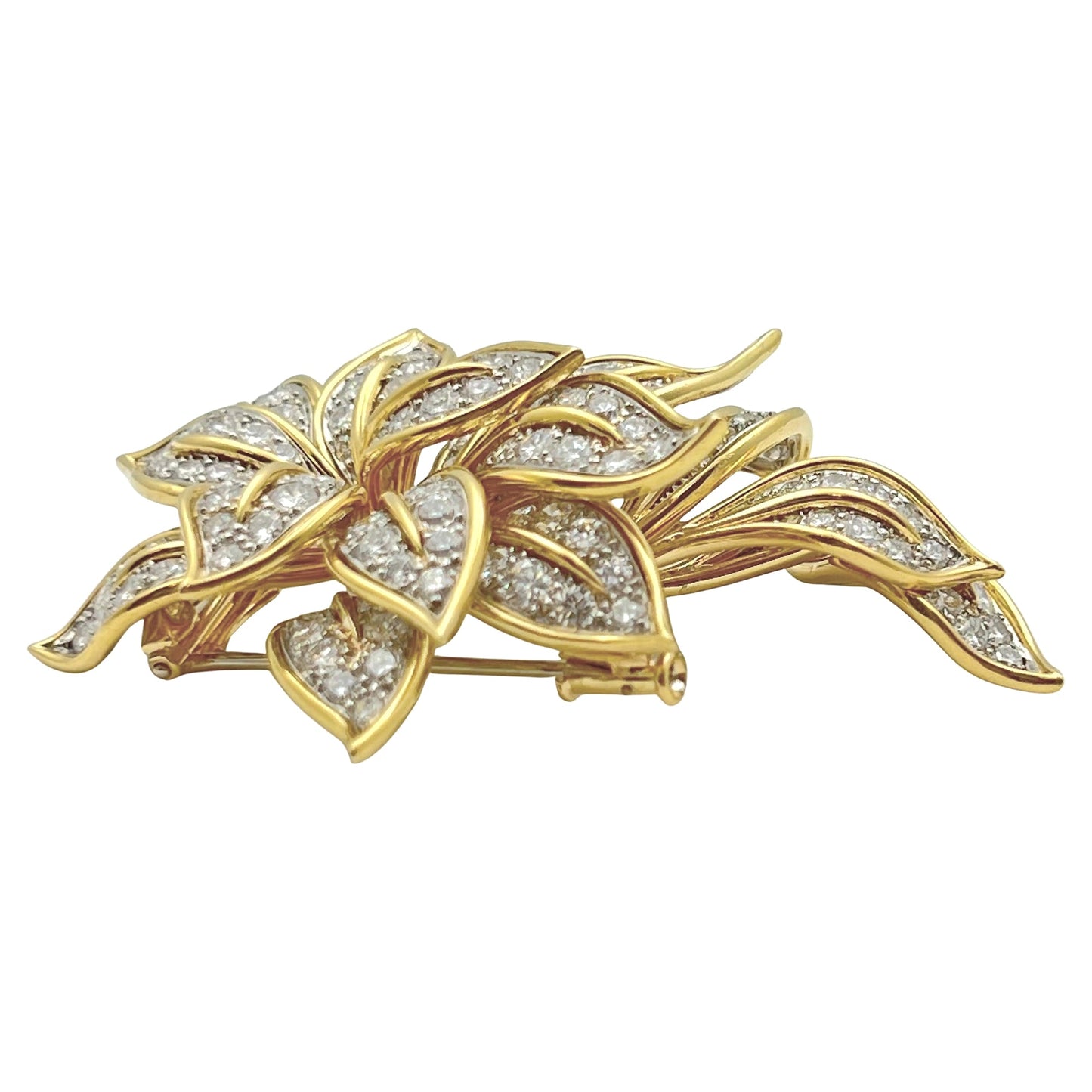 Van Cleef & Arpels - 1960s 18k Yellow Gold Platinum Diamond Floral Brooch