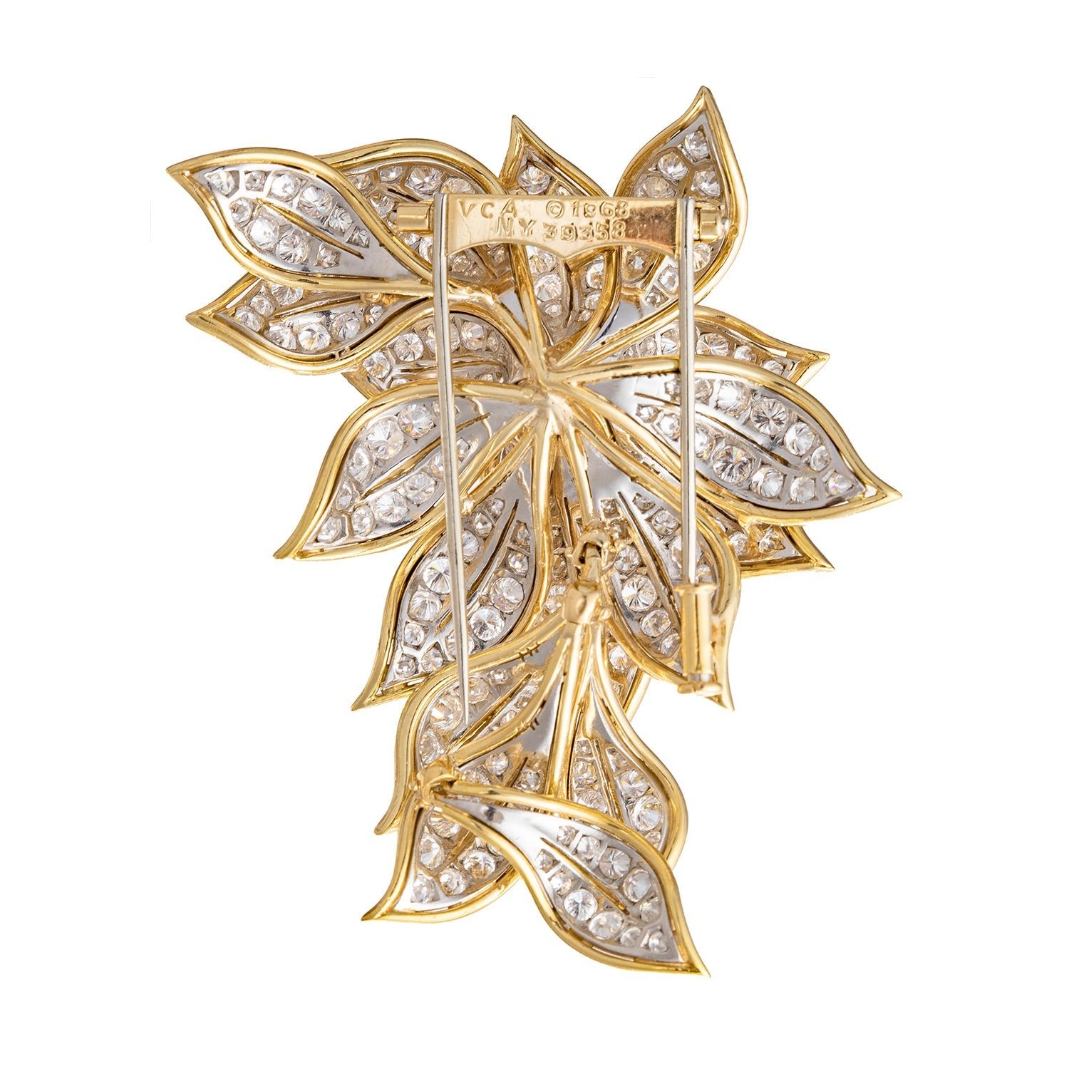 Van Cleef & Arpels - 1960s 18k Yellow Gold Platinum Diamond Flower Brooch