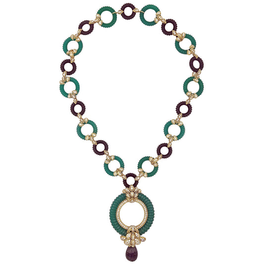 Van Cleef & Arpels - 1970s Chrysoprase Onyx Diamond Convertible Necklace/Bracelet