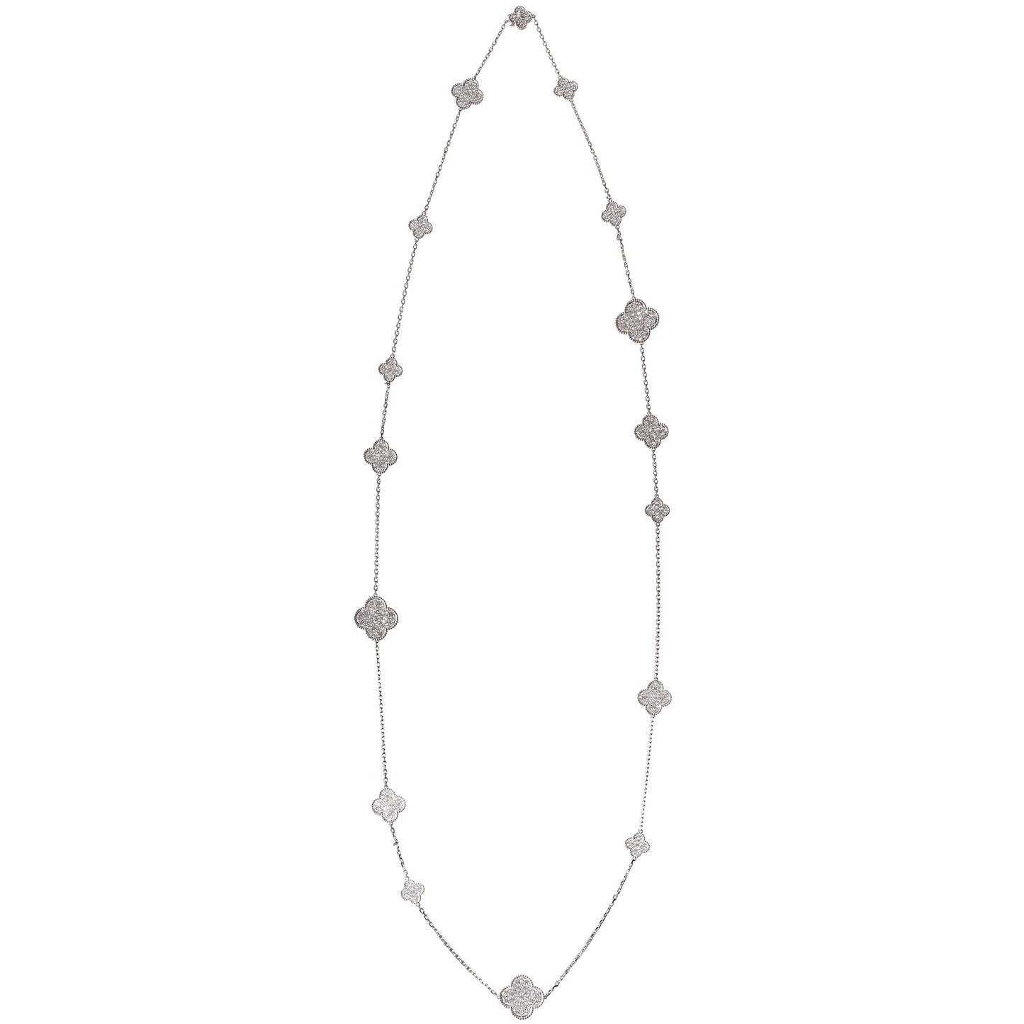 18k White Gold Diamond Magic Alhambra Long Necklace