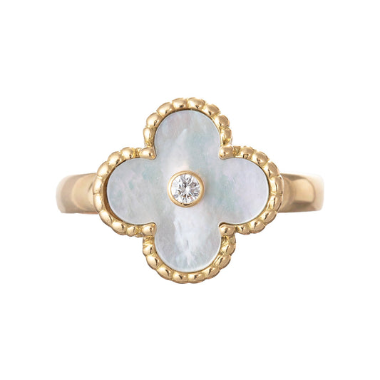 Van Cleef & Arpels - Mother - of - Pearl Diamond Vintage Alhambra Ring