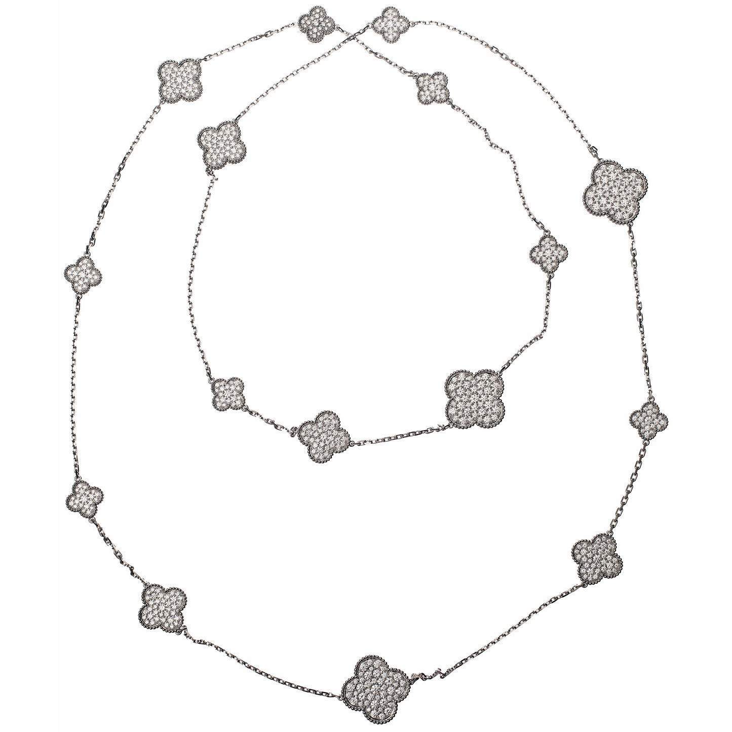 18k White Gold Diamond Magic Alhambra Long Necklace