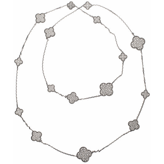 18k White Gold Diamond Magic Alhambra Long Necklace