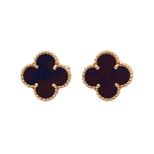 Estate Van Cleef & Arpels 18k Rose Gold Letterwood Vintage Alhambra Earrings