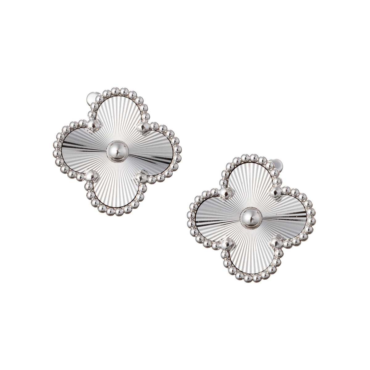 18k White Gold Guilloché Vintage Alhambra Earrings