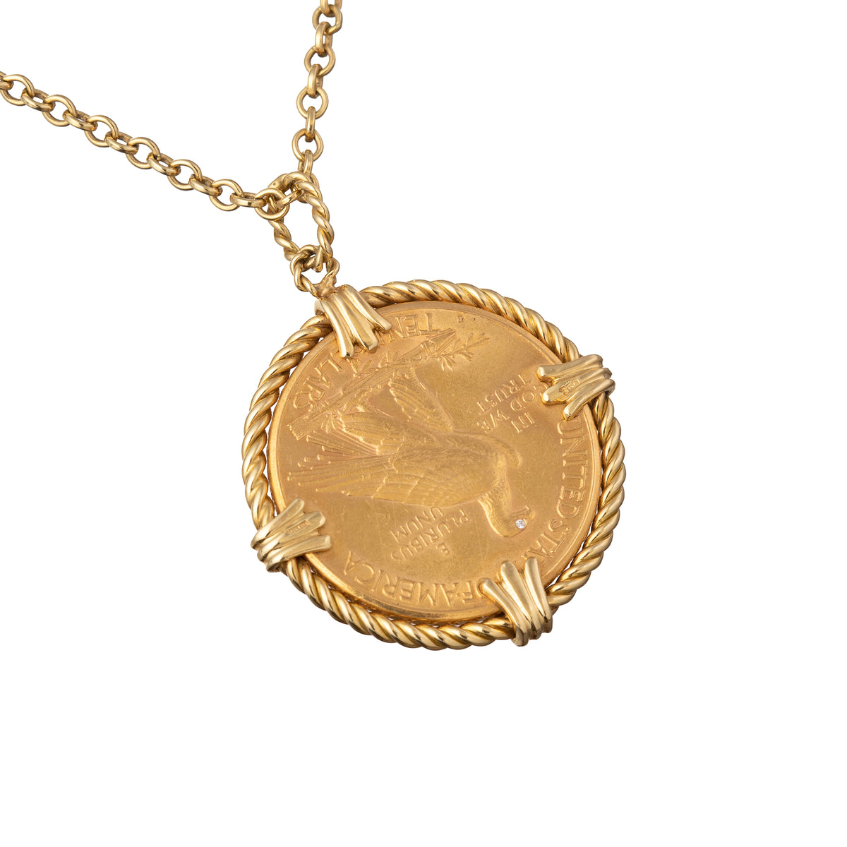 Estate 18k Yellow Gold Diamond "10 Buck" Coin Pendant
