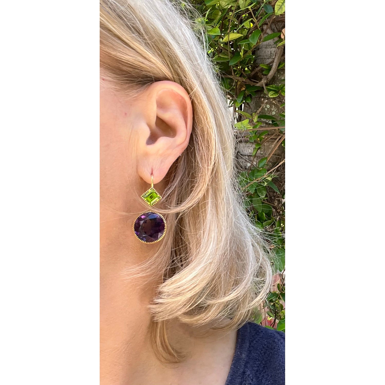 Verdura - 18k Yellow Gold Amethyst Peridot Byzantine Drop Earrings