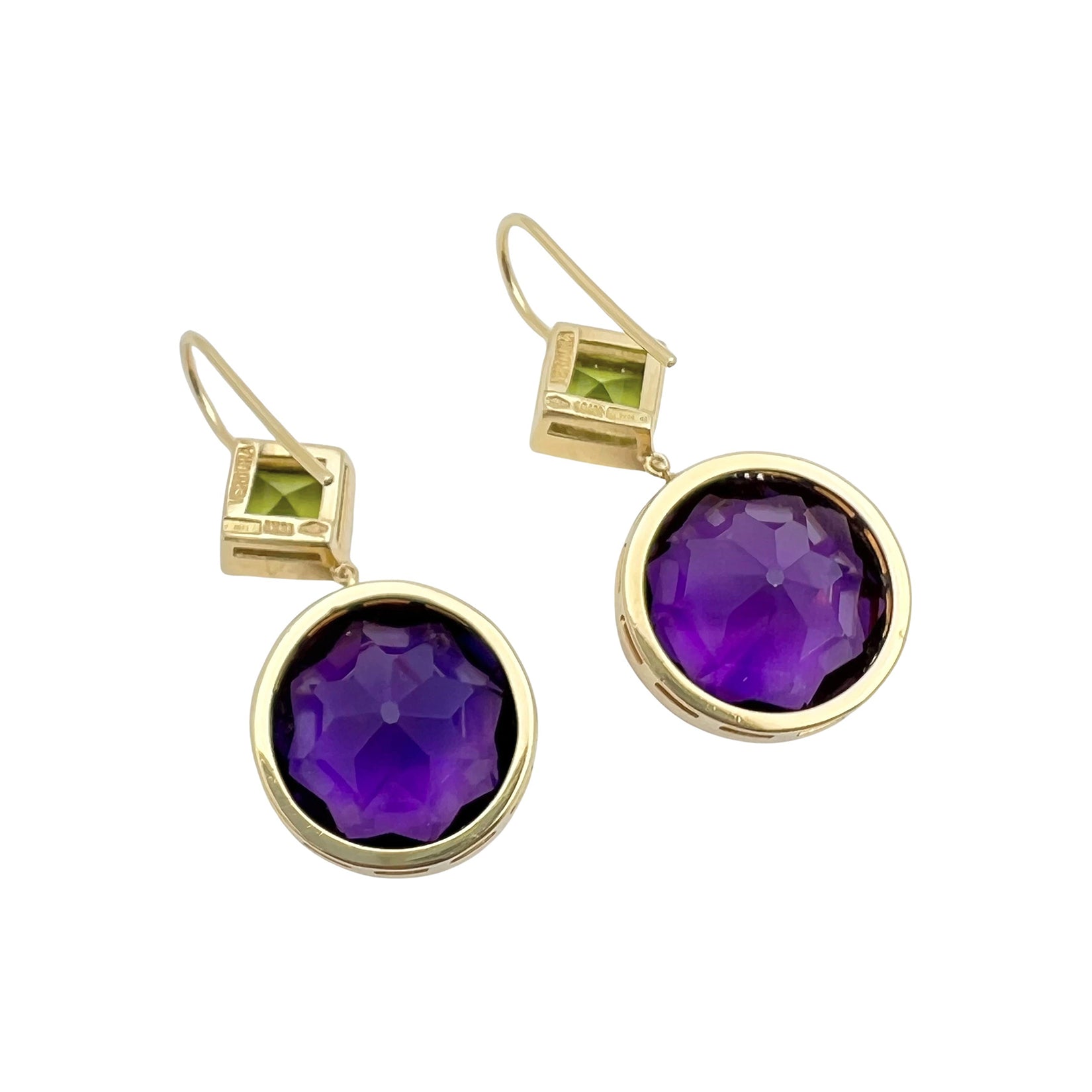 Verdura - 18k Yellow Gold Amethyst Peridot Byzantine Drop Earrings