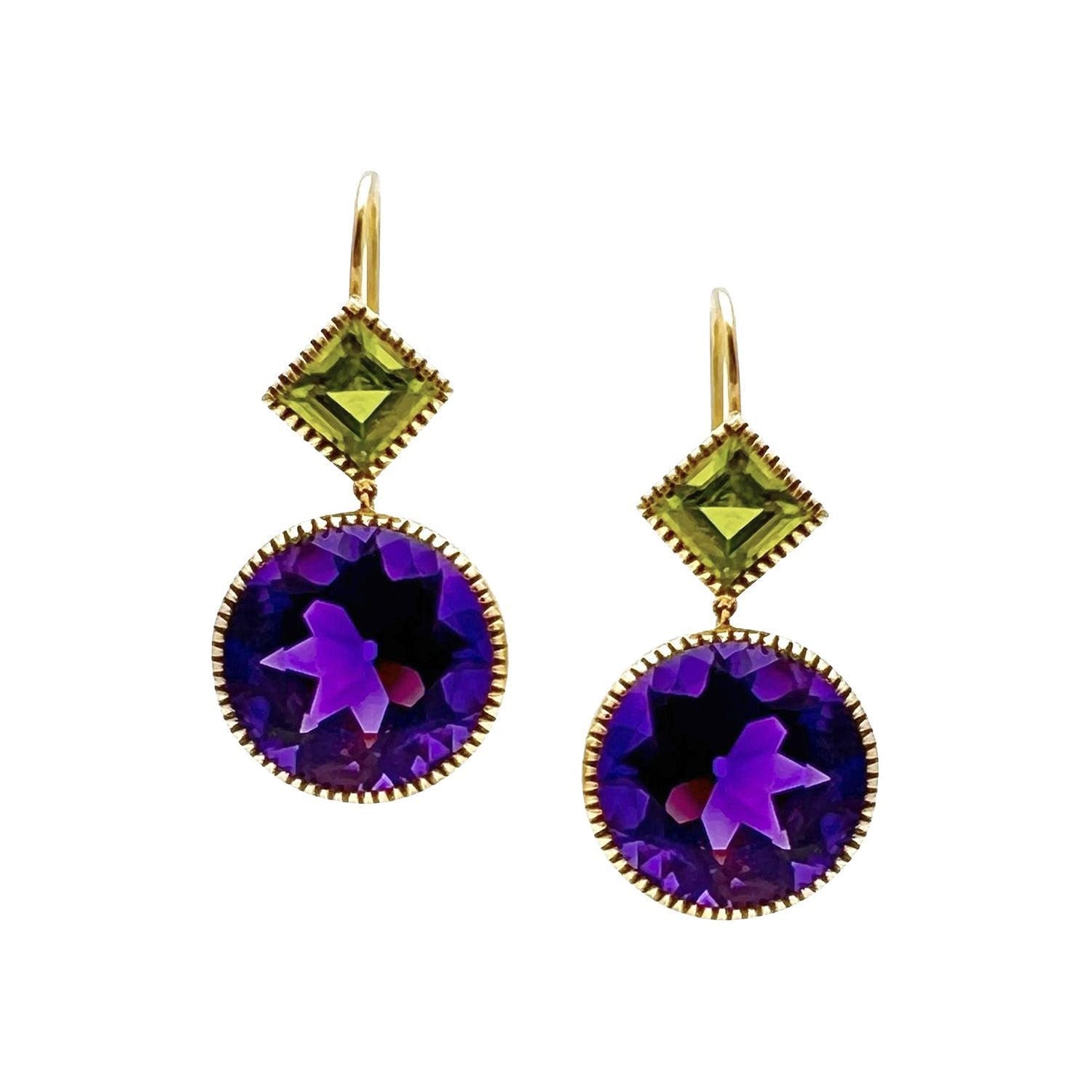 Verdura - 18k Yellow Gold Amethyst Peridot Byzantine Drop Earrings