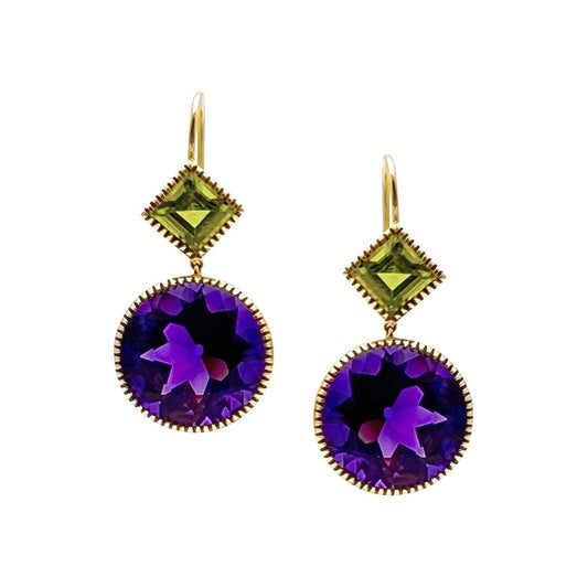 Verdura - 18k Yellow Gold Amethyst Peridot Byzantine Drop Earrings