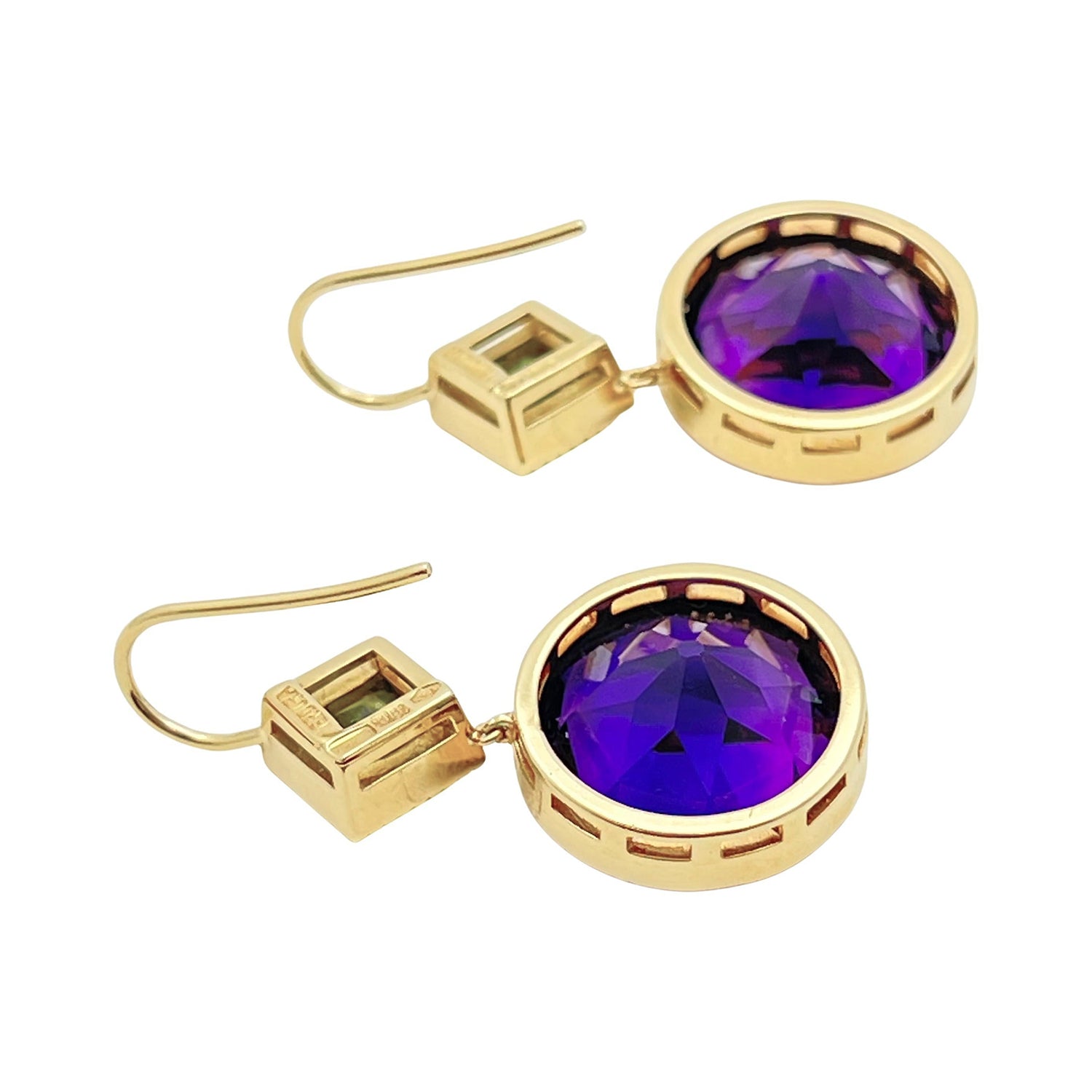 Verdura - 18k Yellow Gold Amethyst Peridot Byzantine Drop Earrings