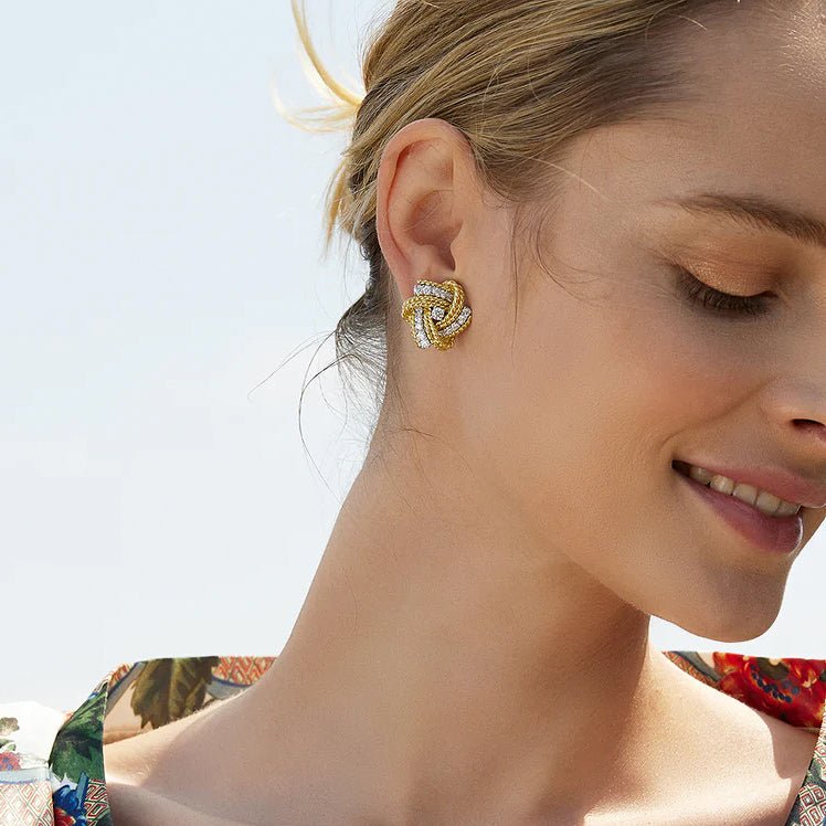 Verdura - 18k Yellow Gold Diamond Pinwheel Earrings