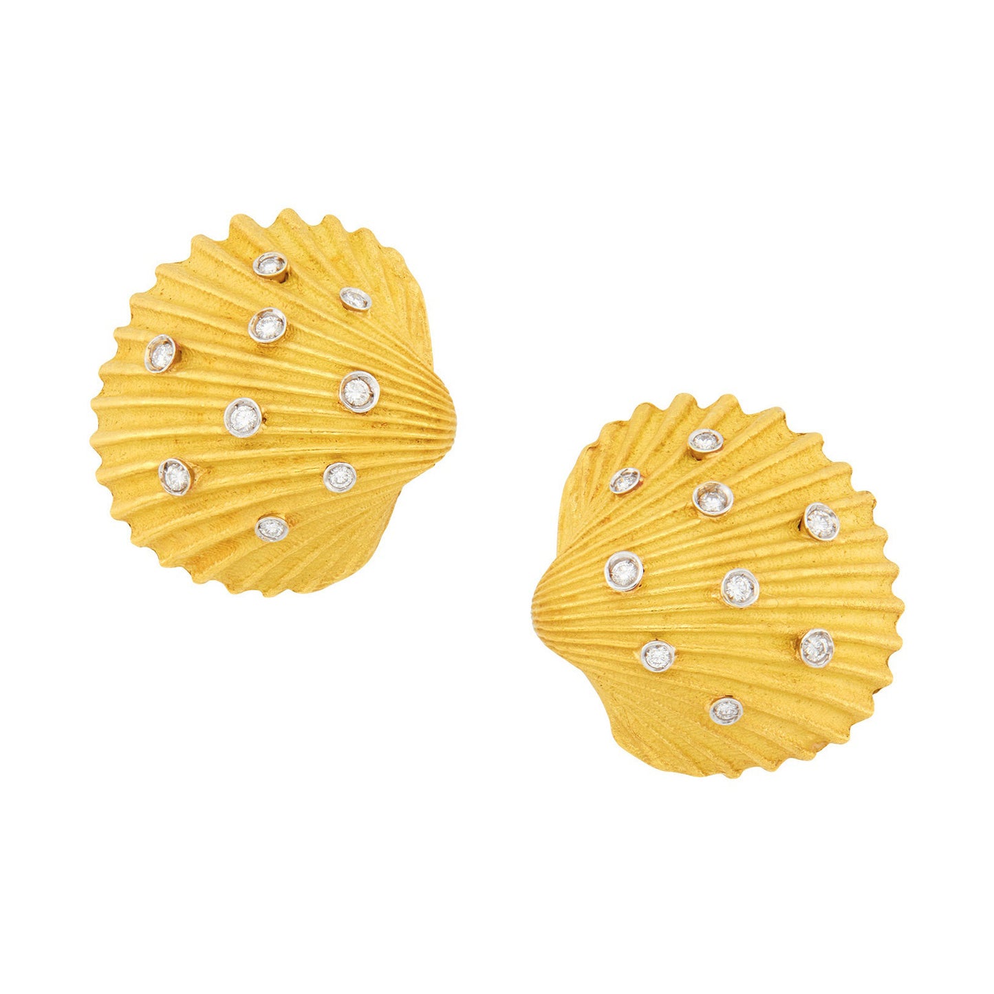 Estate 18k Yellow Gold Diamond Shell Earrings