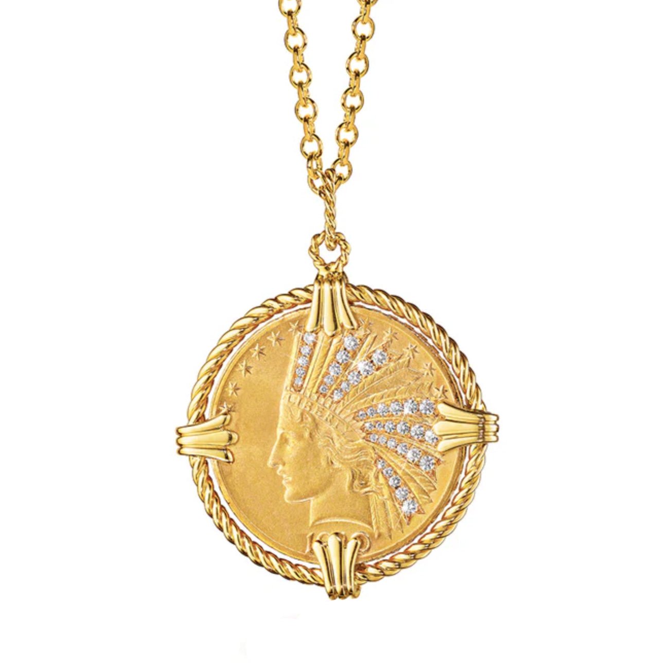 Verdura - 18k Yellow Gold Diamond "Ten Buck" Pendant