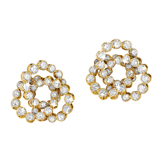 Verdura - 18k Yellow Gold Diamond Trefoil Earrings